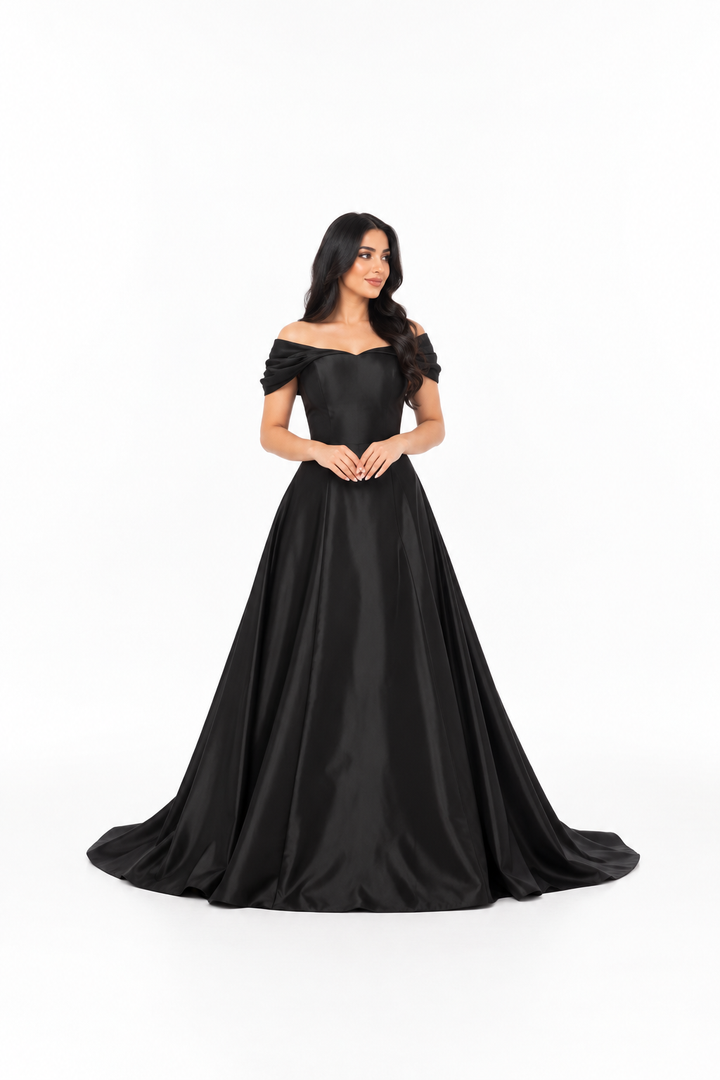 Draped Off-Shoulder Satin Evening - Obsidia