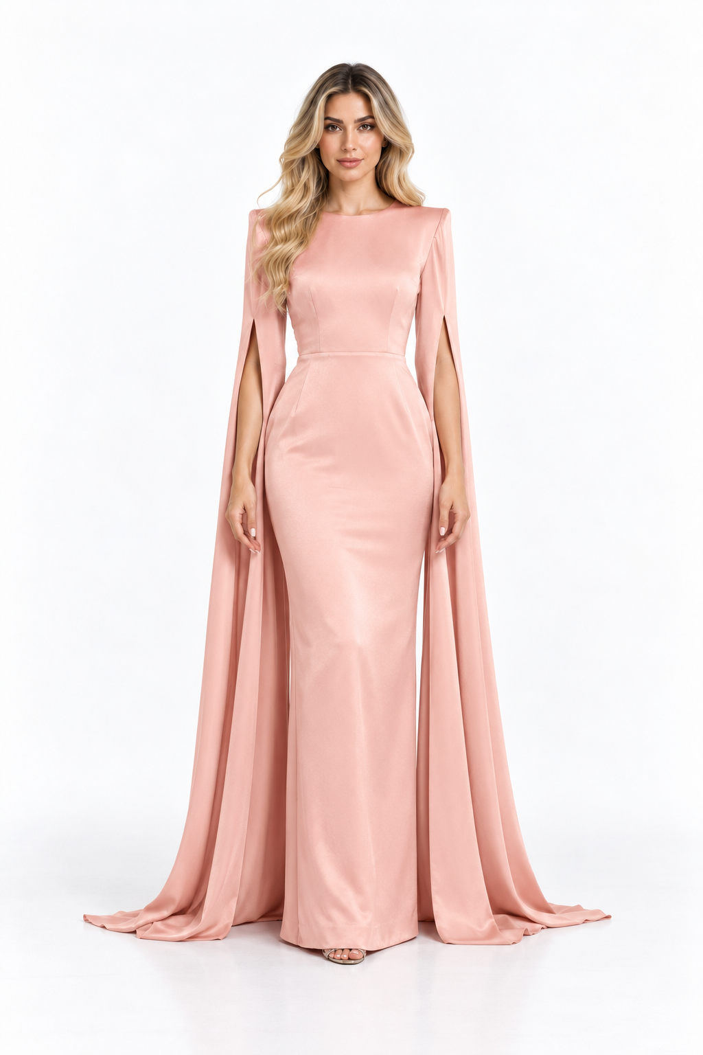 Blush Pink Cape Sleeve Maxi Dress - Celestine
