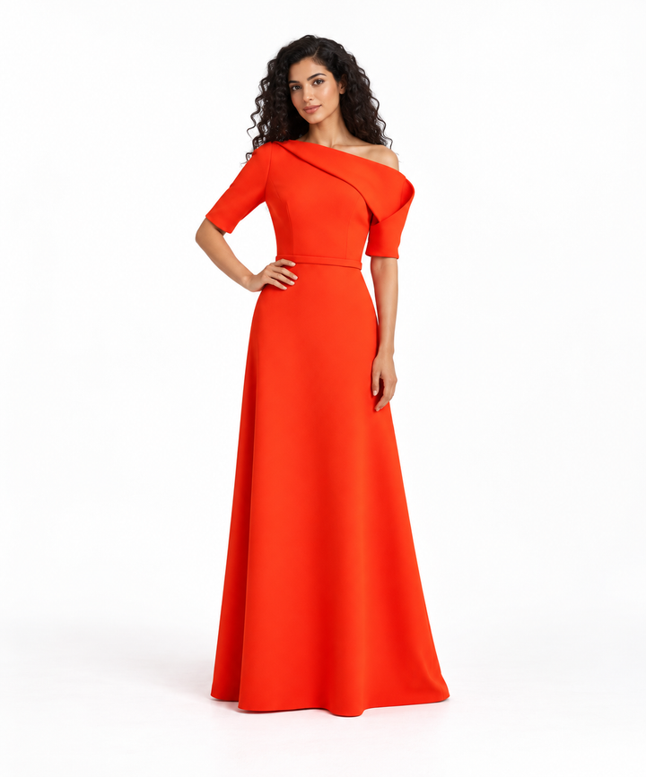 Asymmetric Off-Shoulder Evening Gown - Vermilienne