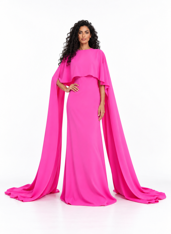 Layered Cape Evening Gown - Fuchsiaire