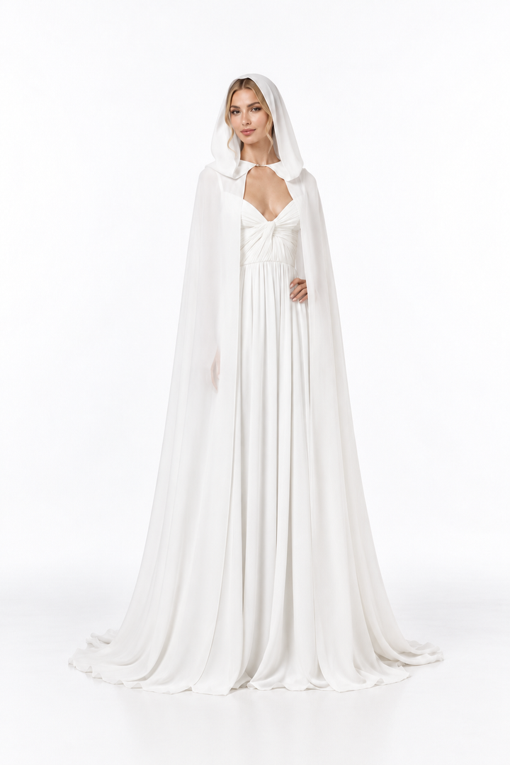 Hooded Cape Ruched Evening Gown - Seraphine
