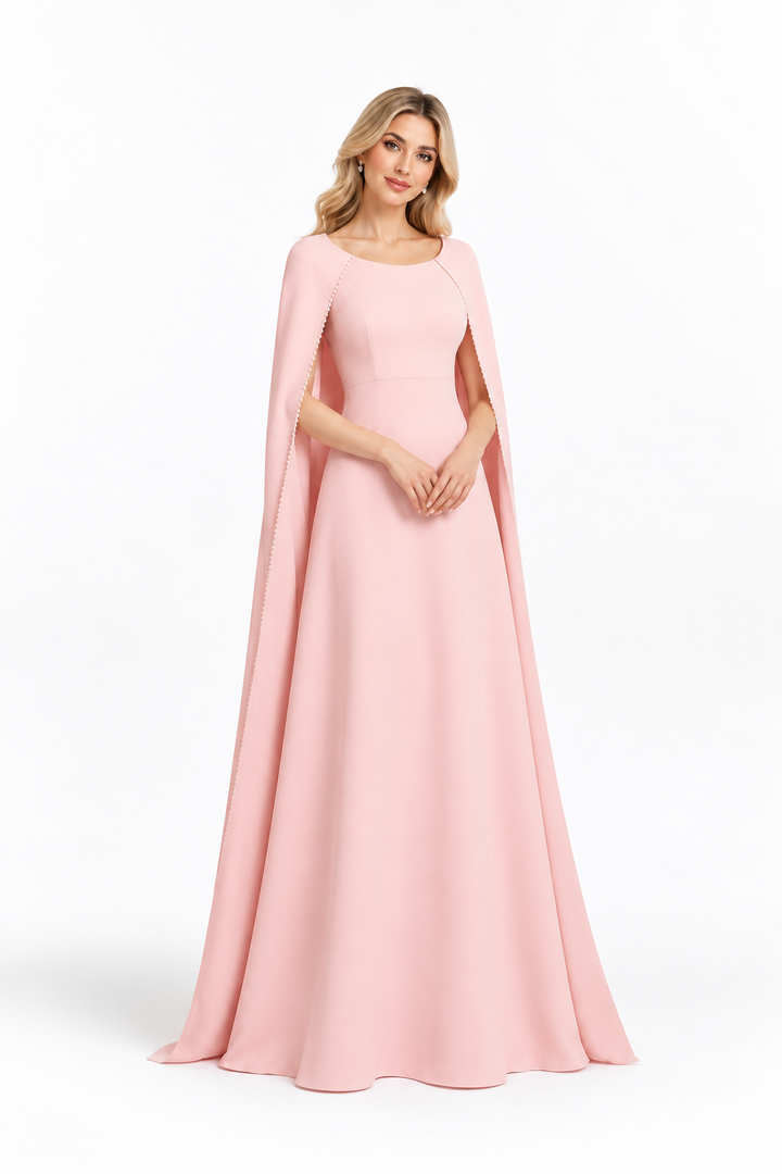 Blush Pink Cape Sleeve Maxi Dress - Liora