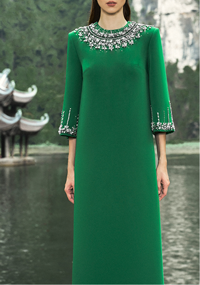 embellished high-neck gown with three-quarter sleeves – SAFIYA