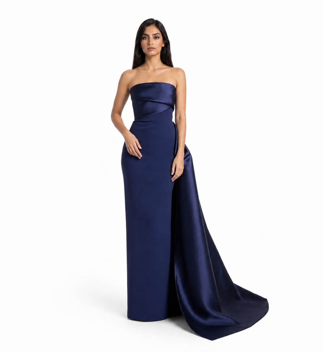 Strapless Satin Draped Train Maxi Dress – NAVELLA