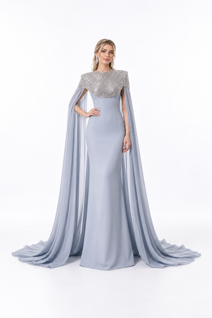 Embellished Cape Shoulder Column Maxi Dress – Seraphine