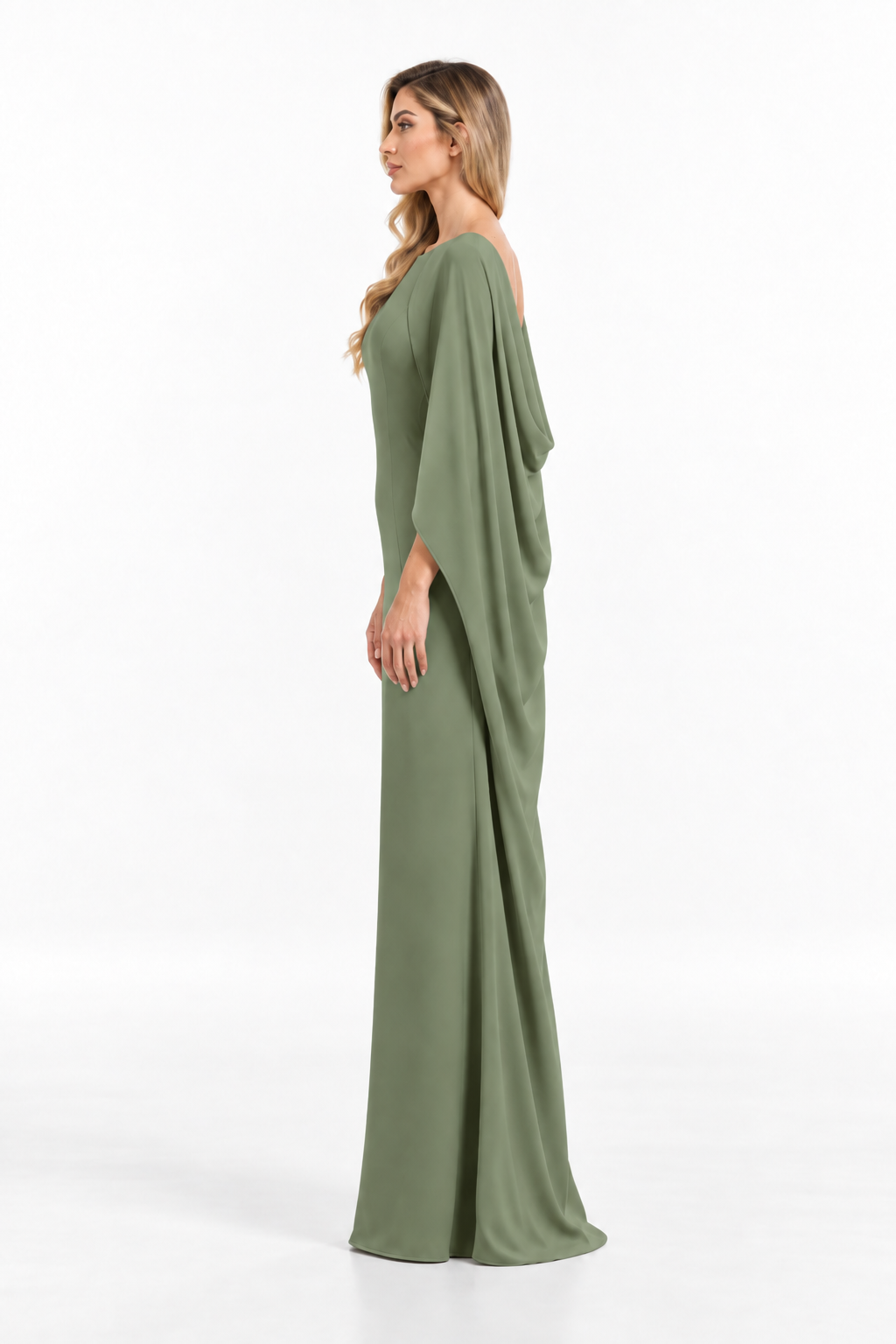 Cape Sleeve Column Maxi Dress – Verdelle