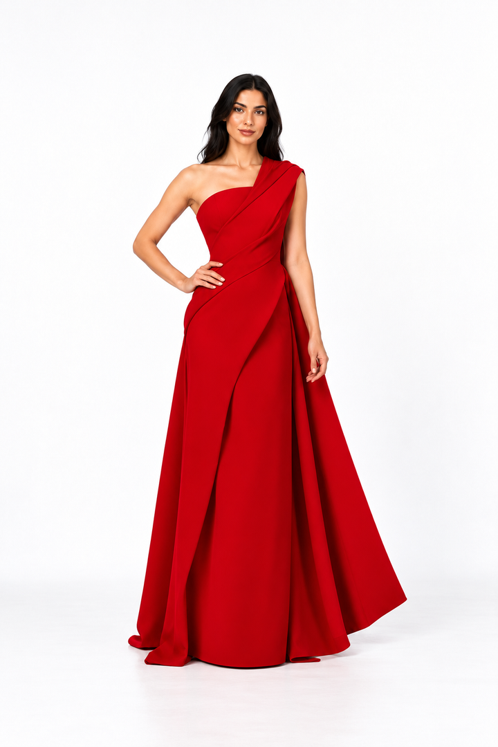 One Shoulder Draped Satin Maxi Dress – Valeria