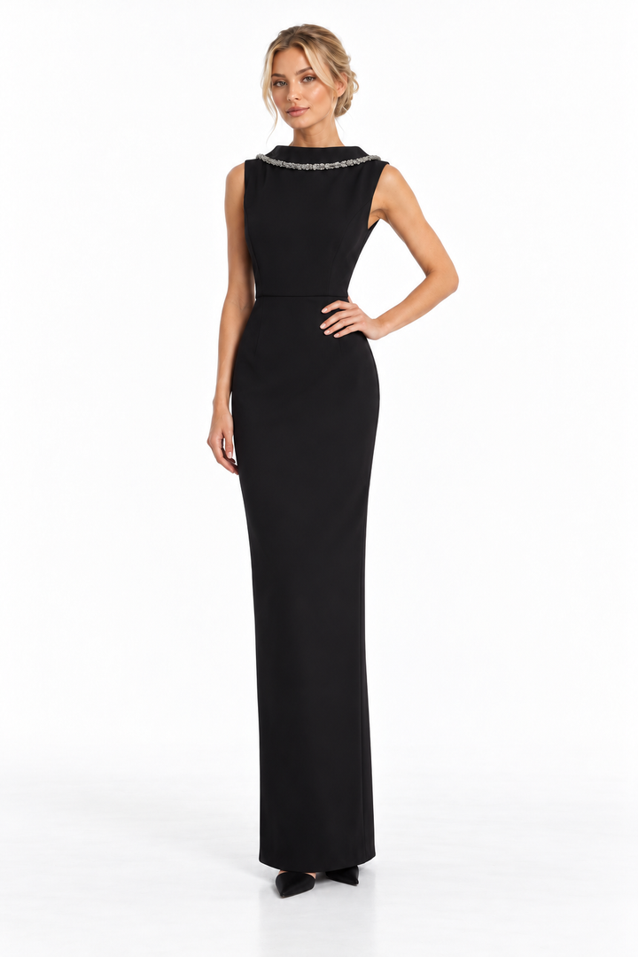 Embellished Boat Neck Sleeveless Column Maxi Dress – Mirelle