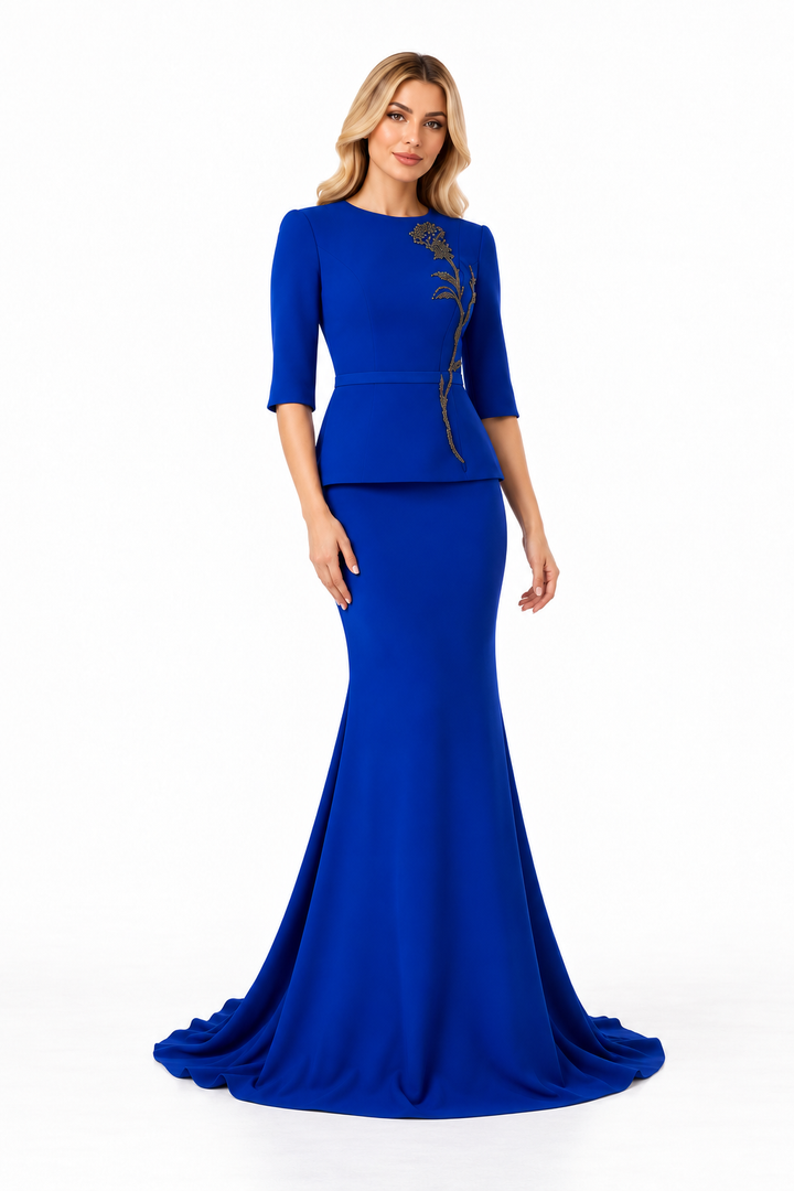 Embellished Peplum Long Sleeve Maxi Dress – Celestra