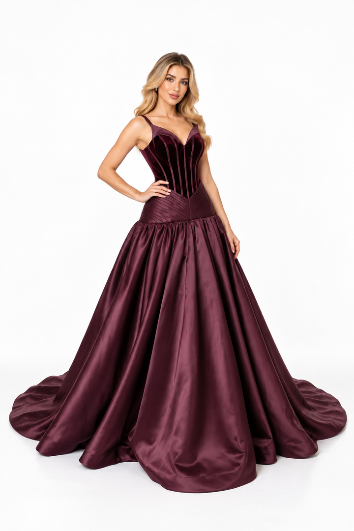 Velvet Corset Drop Waist - Merlot