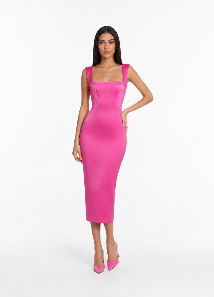 Square Neck Satin Midi Dress – ROSABELLA