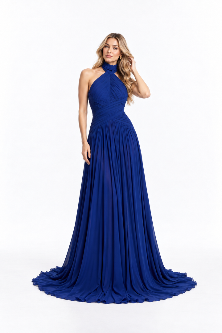 Pleated Halter Gown - ARABELLA