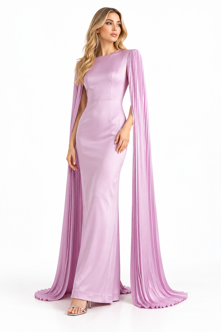 Pleated Cape Gown - Elara