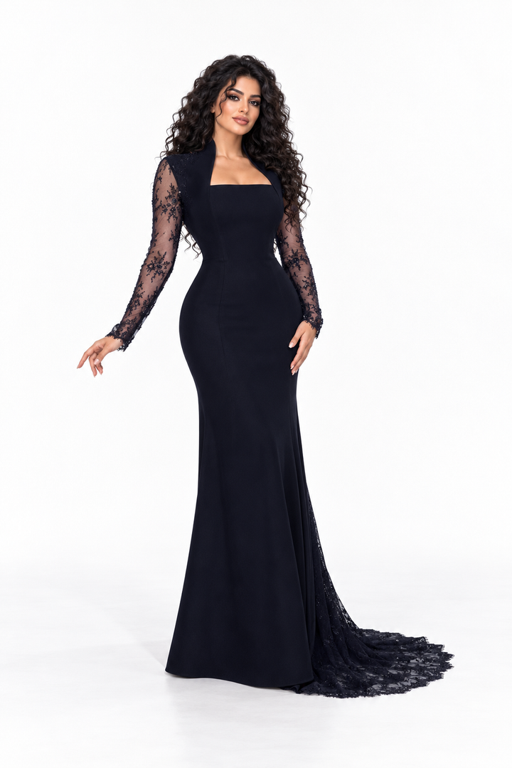 Lace Sleeve Square Neck Evening - Noctavia