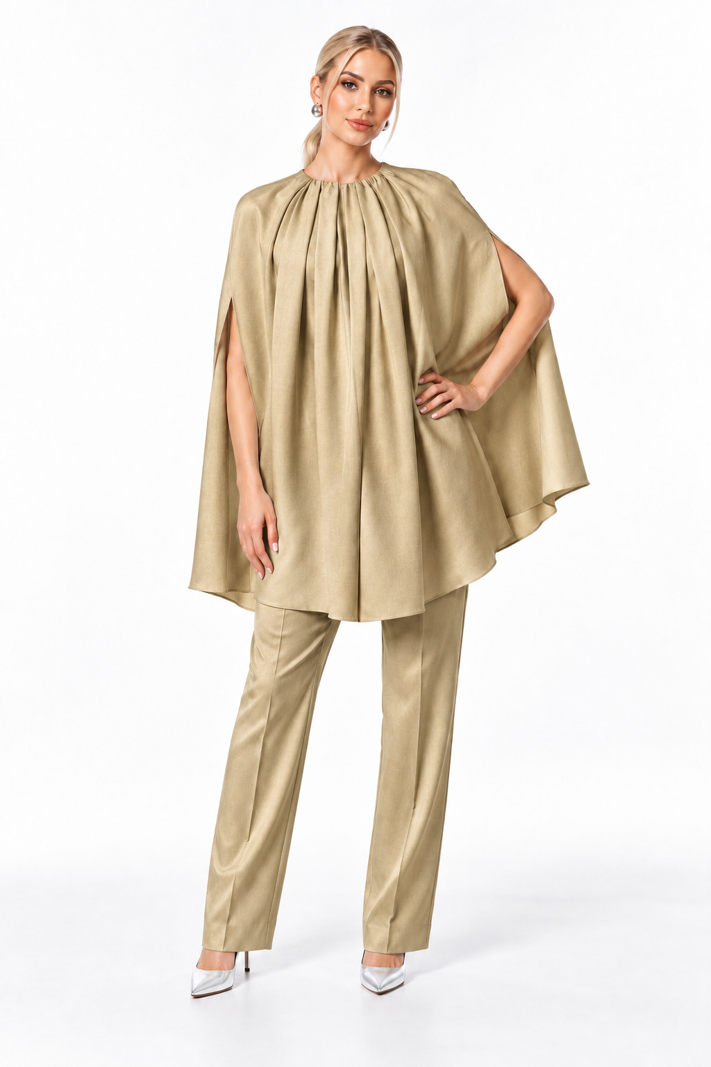 Gathered Cape Sleeve Satin Top – Seraphine