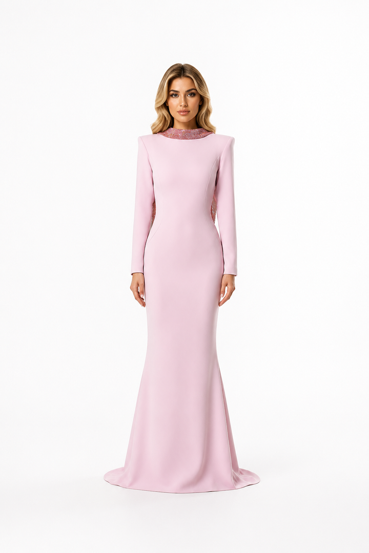 Pink Embellished High-Neck Mermaid Gown – Roselle