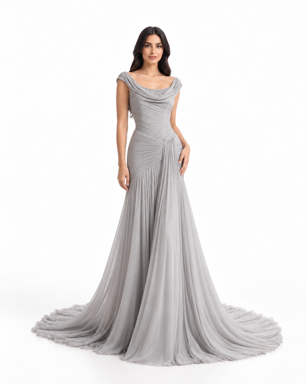 Draped Off-Shoulder Pleated Maxi Dress – Elowen