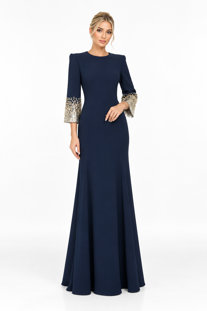 Embellished Cuff Gown - Navyra