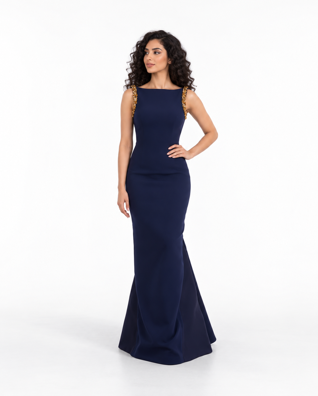 Embellished Shoulder Column Evening Gown - Regalia