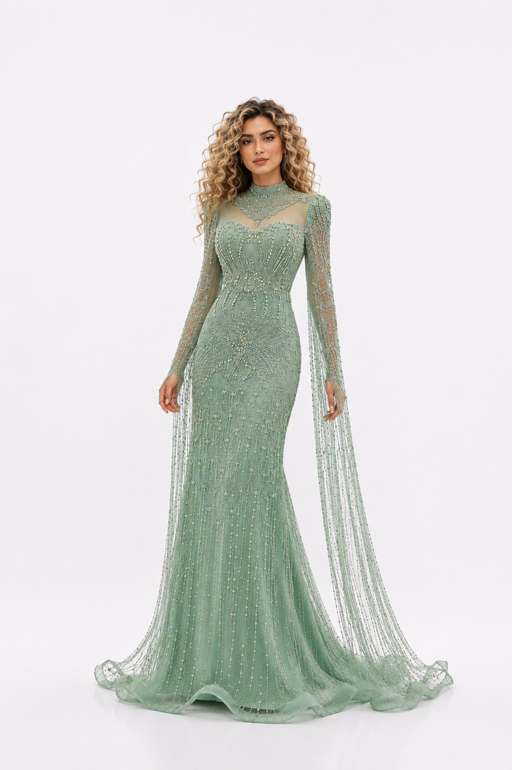 Crystal Embellished High-Neck Gown – SAGEA