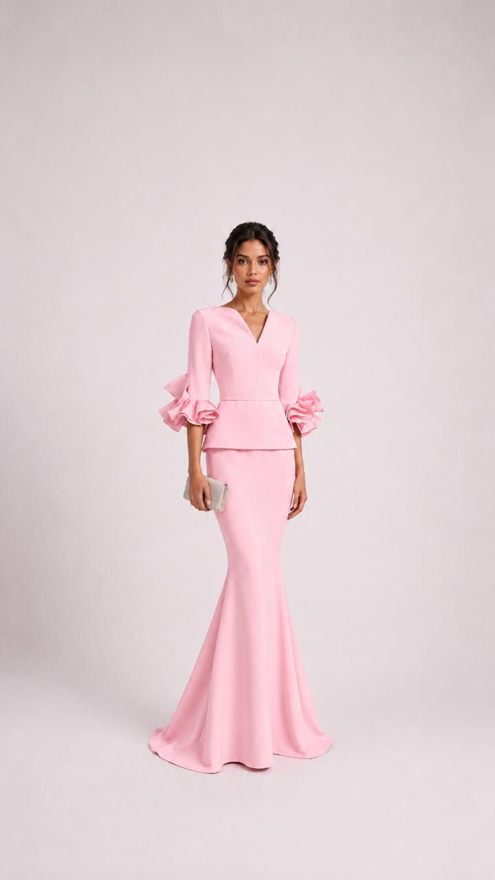 Pink Ruffle Sleeve Peplum Mermaid Dress – ROSABELLE