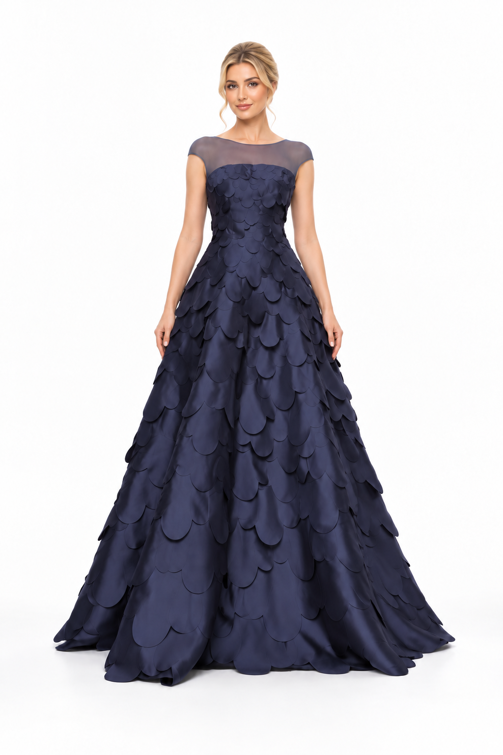 Textured Petal Illusion Neck A-Line Maxi Dress – Nerissa