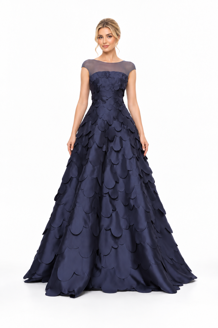 Textured Petal Illusion Neck A-Line Maxi Dress – Nerissa