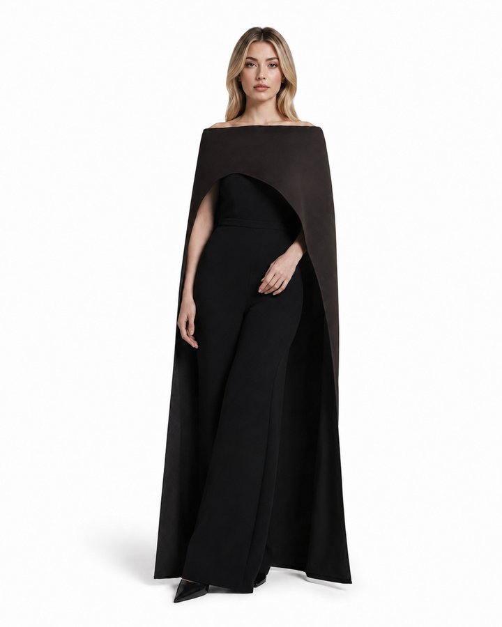 Cape Overlay Wide-Leg Jumpsuit – NOIRELLE