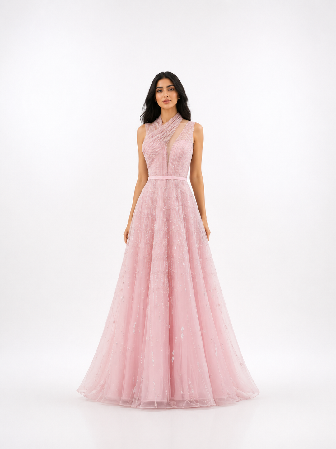 Embellished Halter Tulle Gown – ROSÉ