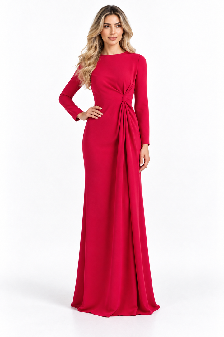 Fuchsia Pink Draped Waist Maxi Dress - Samira