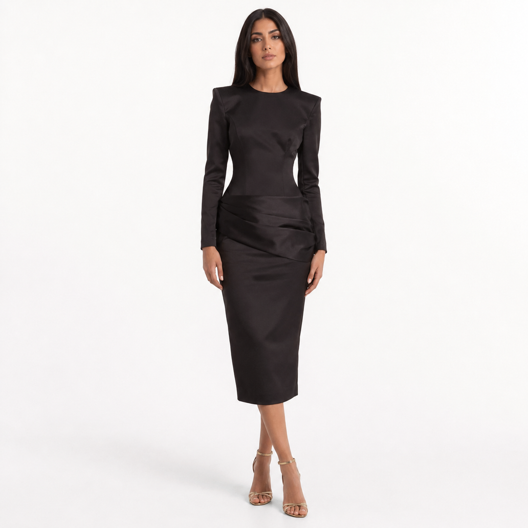 Chocolate Satin Waist Midi Dress – AURELIA