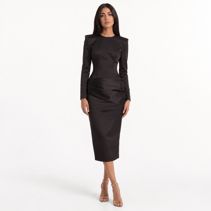 Chocolate Satin Waist Midi Dress – AURELIA