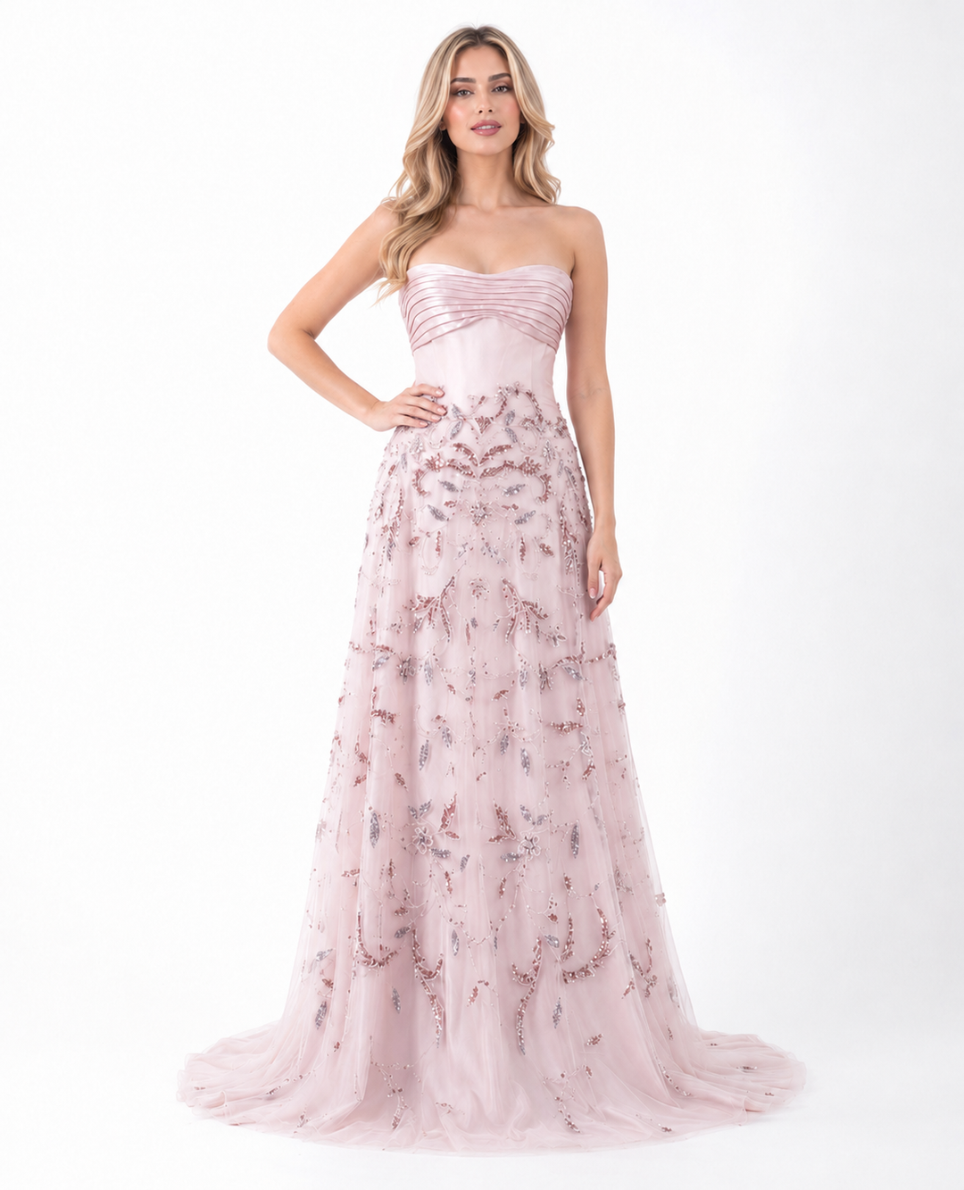 Embellished Strapless Evening Gown – BLUSHIA