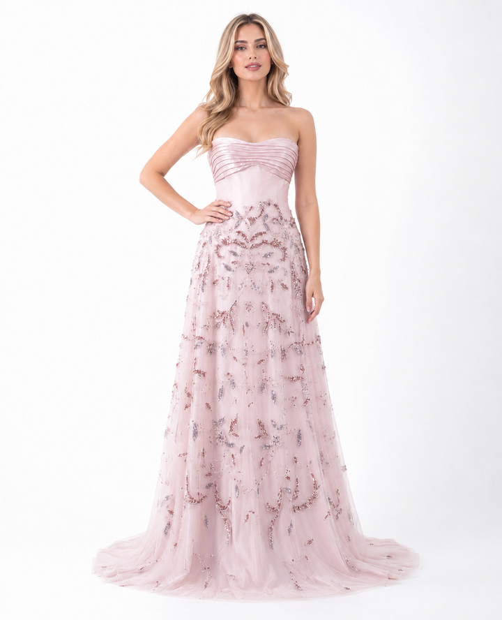 Embellished Strapless Evening Gown – BLUSHIA