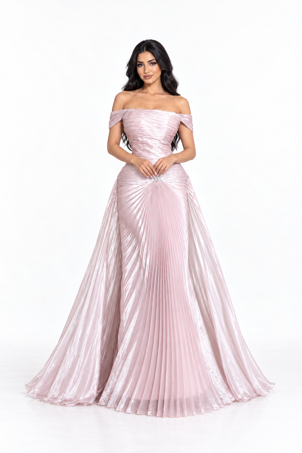 Pleated Off-Shoulder Draped - Pearl
