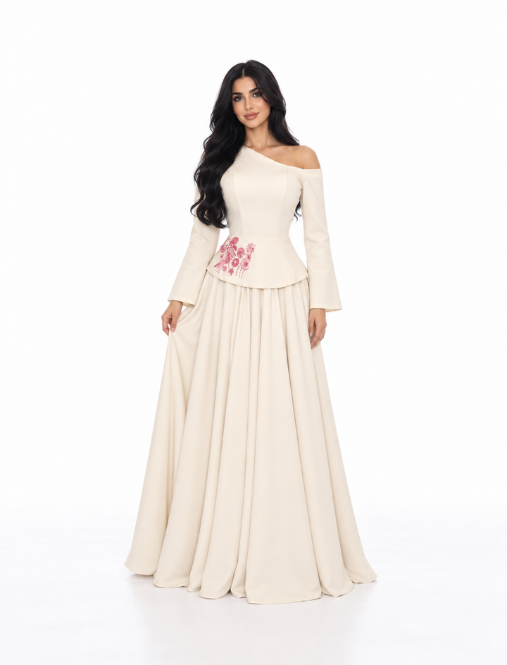 Floral Cuff Asymmetric Maxi Dress - Chamen