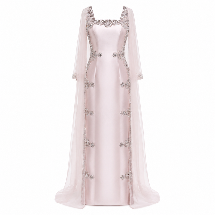 Embellished Cape Evening Gown – SERAPHINE