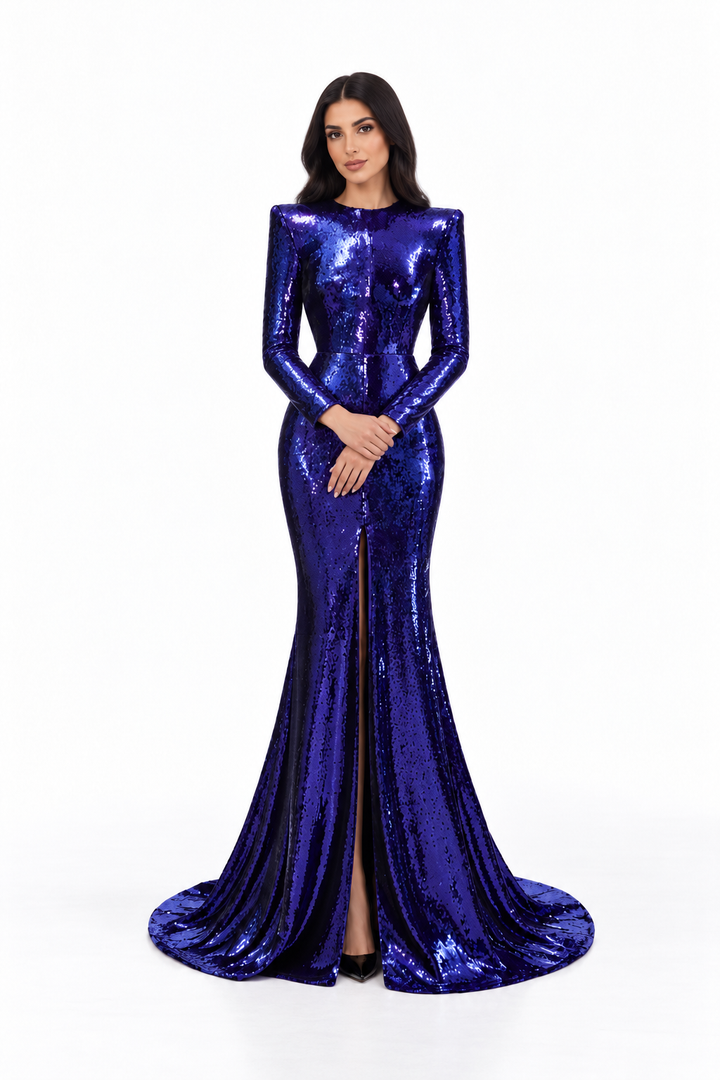 Sequin Structured Shoulder Mermaid Maxi Dress – Virella