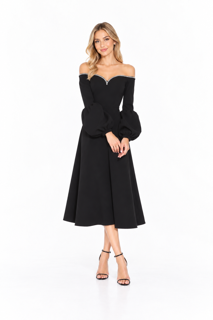 Embellished Off-Shoulder Midi Dress - VIVIENNE