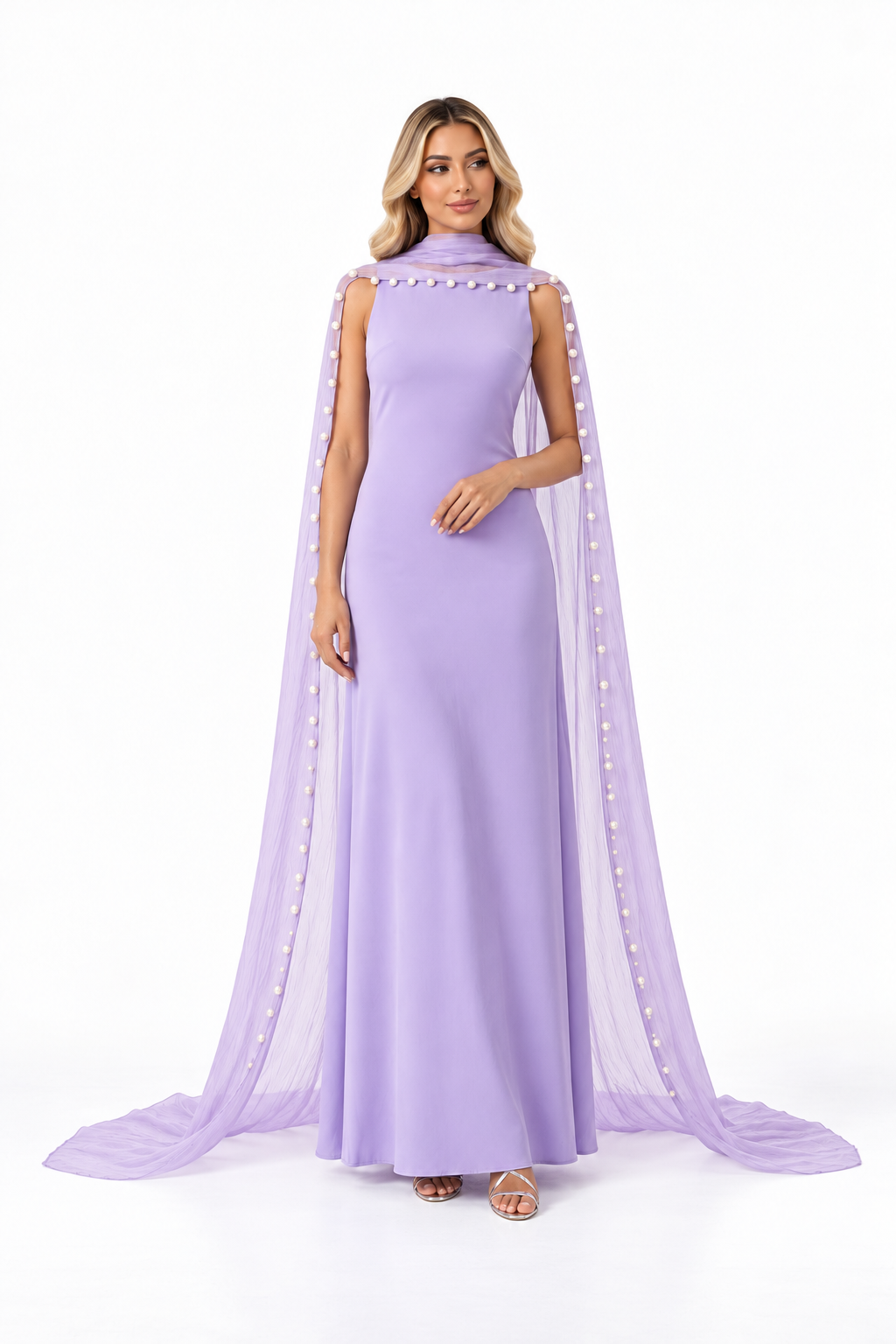 Pearl Trim Cape Maxi Dress – Lilavienne