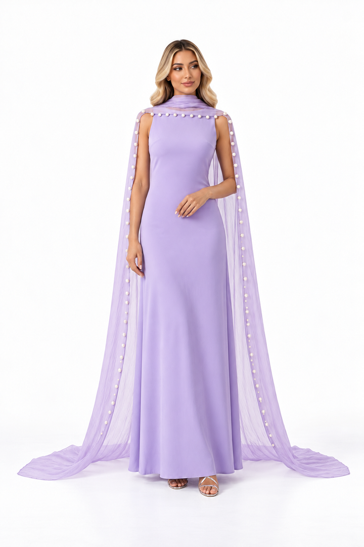 Pearl Trim Cape Maxi Dress – Lilavienne