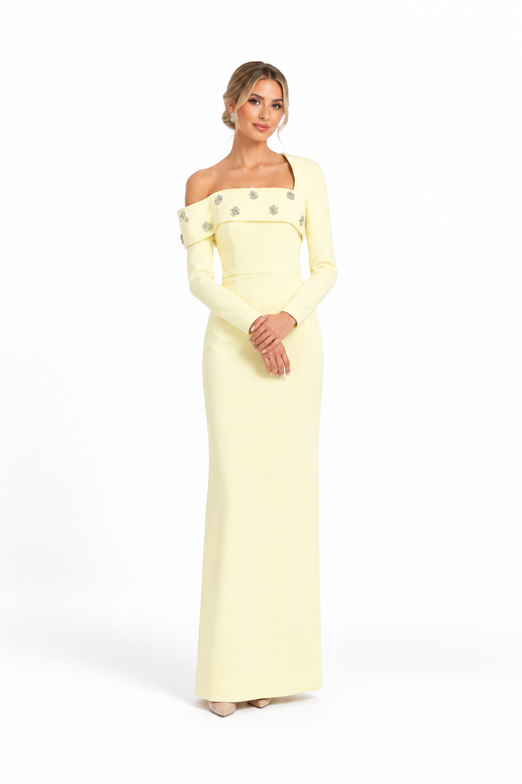 Embellished Asymmetric Gown - Elara