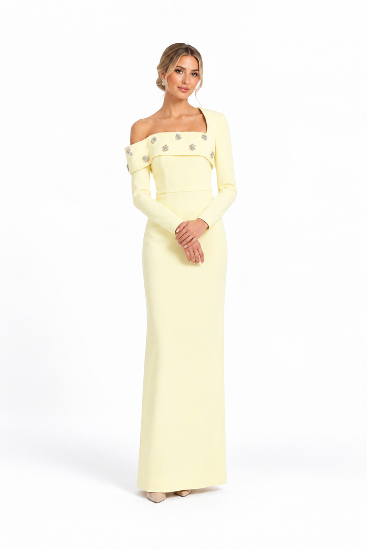 Embellished Asymmetric Gown - Elara