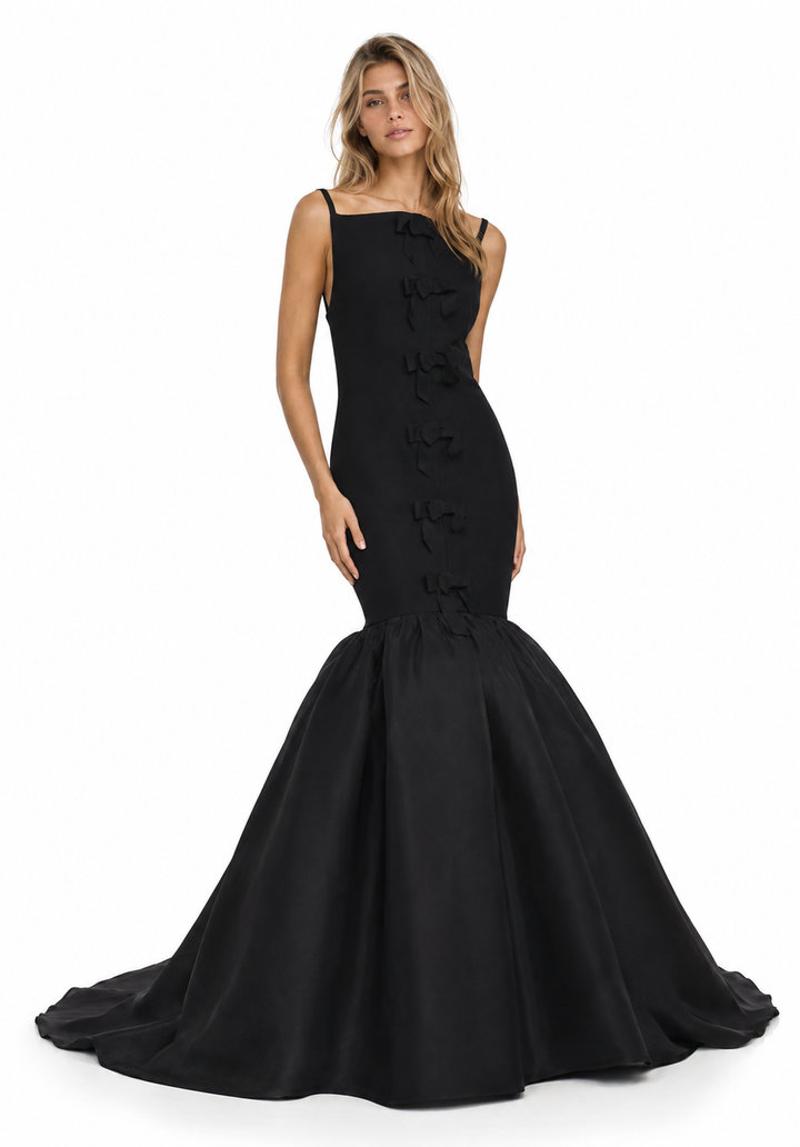 Black Bow-Detail Mermaid Evening Gown – NOCTURNA