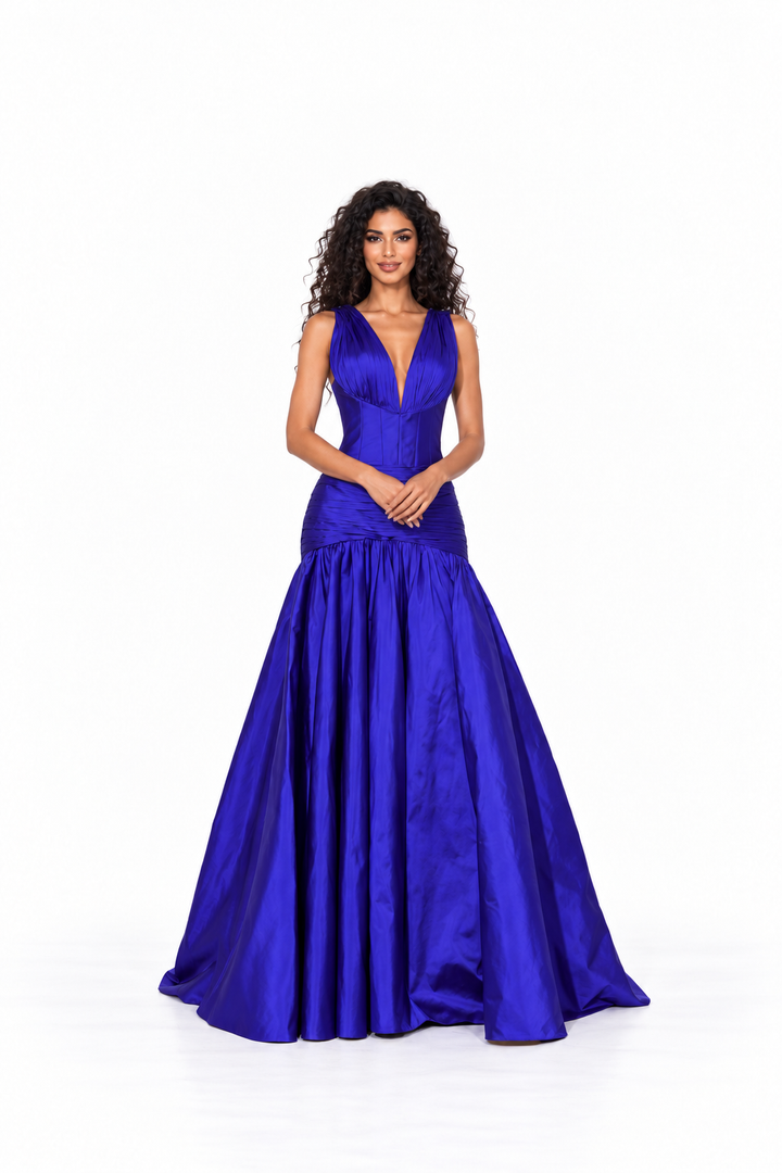 Royal Purple Satin Deep V-Neck Maxi Dress - Violet