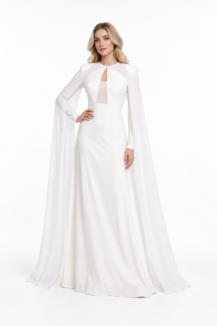 Keyhole Cape Sleeve Evening Gown - Alabrielle