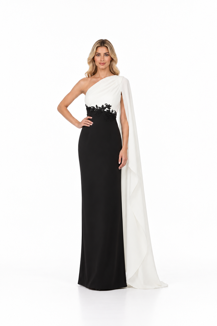 One Shoulder Cape Contrast Maxi Dress – Bellavine