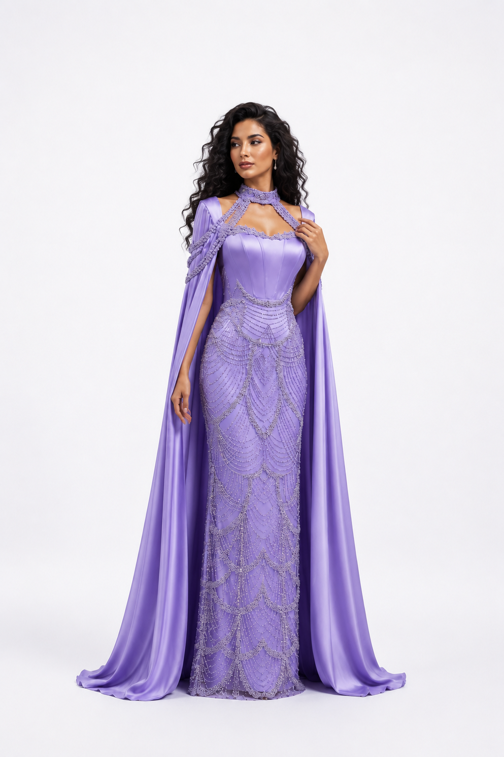 Crystal Draped Cape Gown – ROSALIA