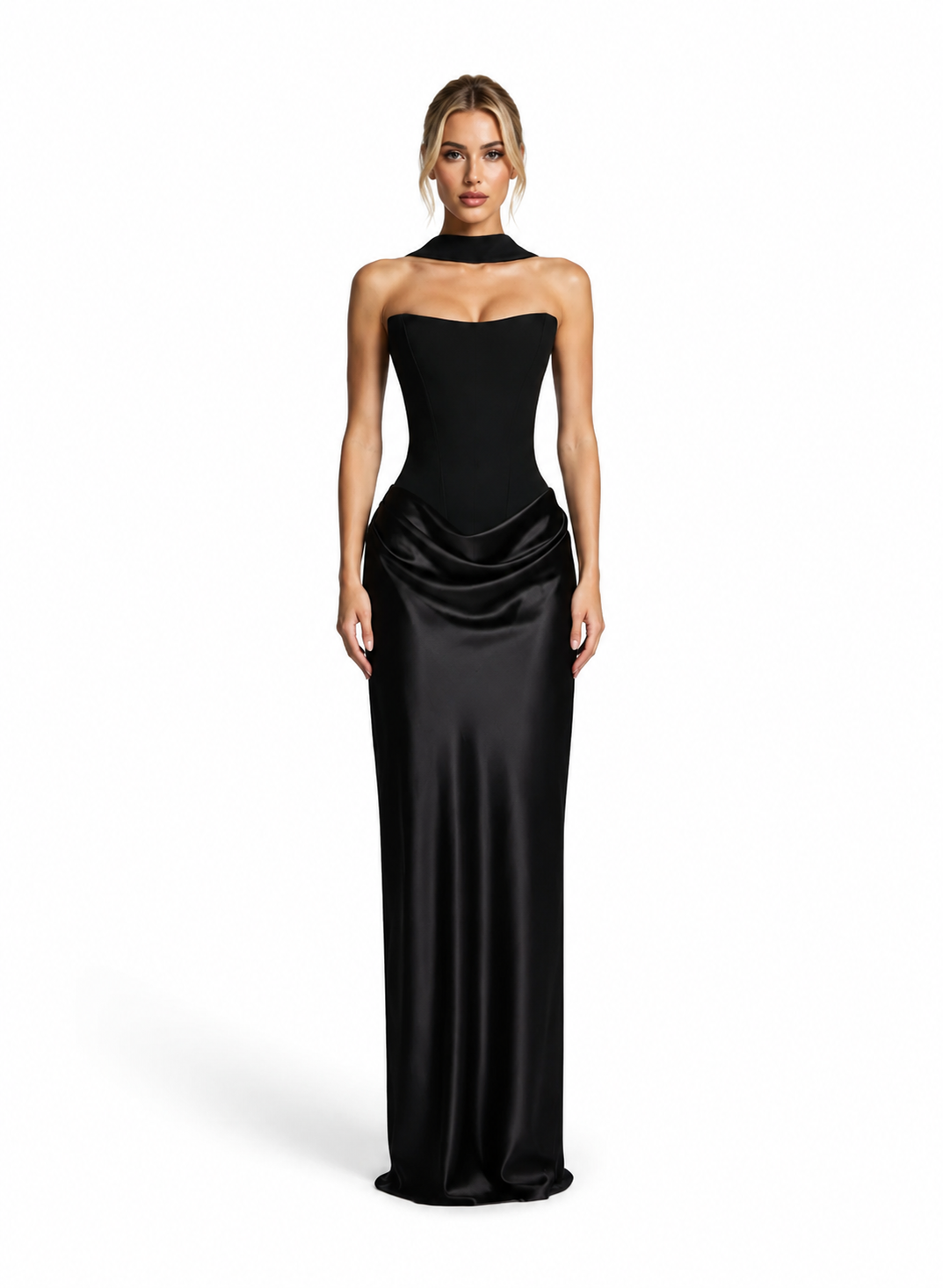 Black Corset Satin Maxi Dress – NOIRELLE