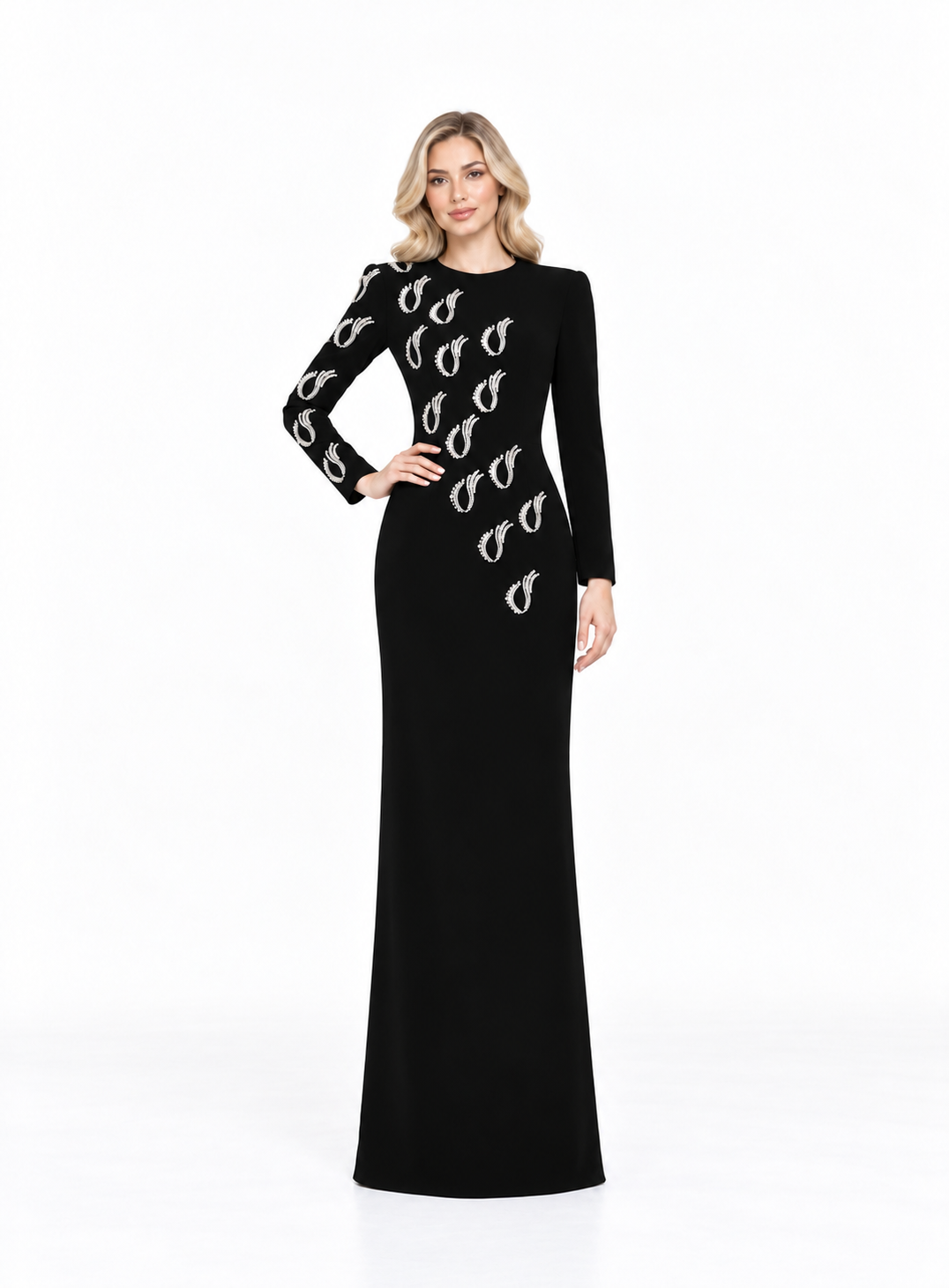 Embellished Paisley Long Sleeve Maxi Dress – Noirelle